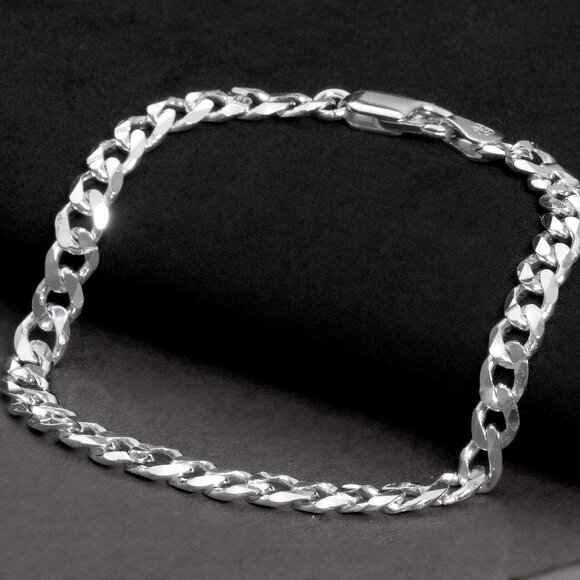 Curb Bracelet 925 Sterling Silver Italy 7.5in, Layering Stackable bracelet - Picture 4 of 8